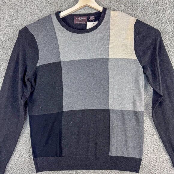 NEW Black and Brown Sweater Mens Large Black Gray ColorBlock Lightweight NWT $99 - Picture 1 of 11